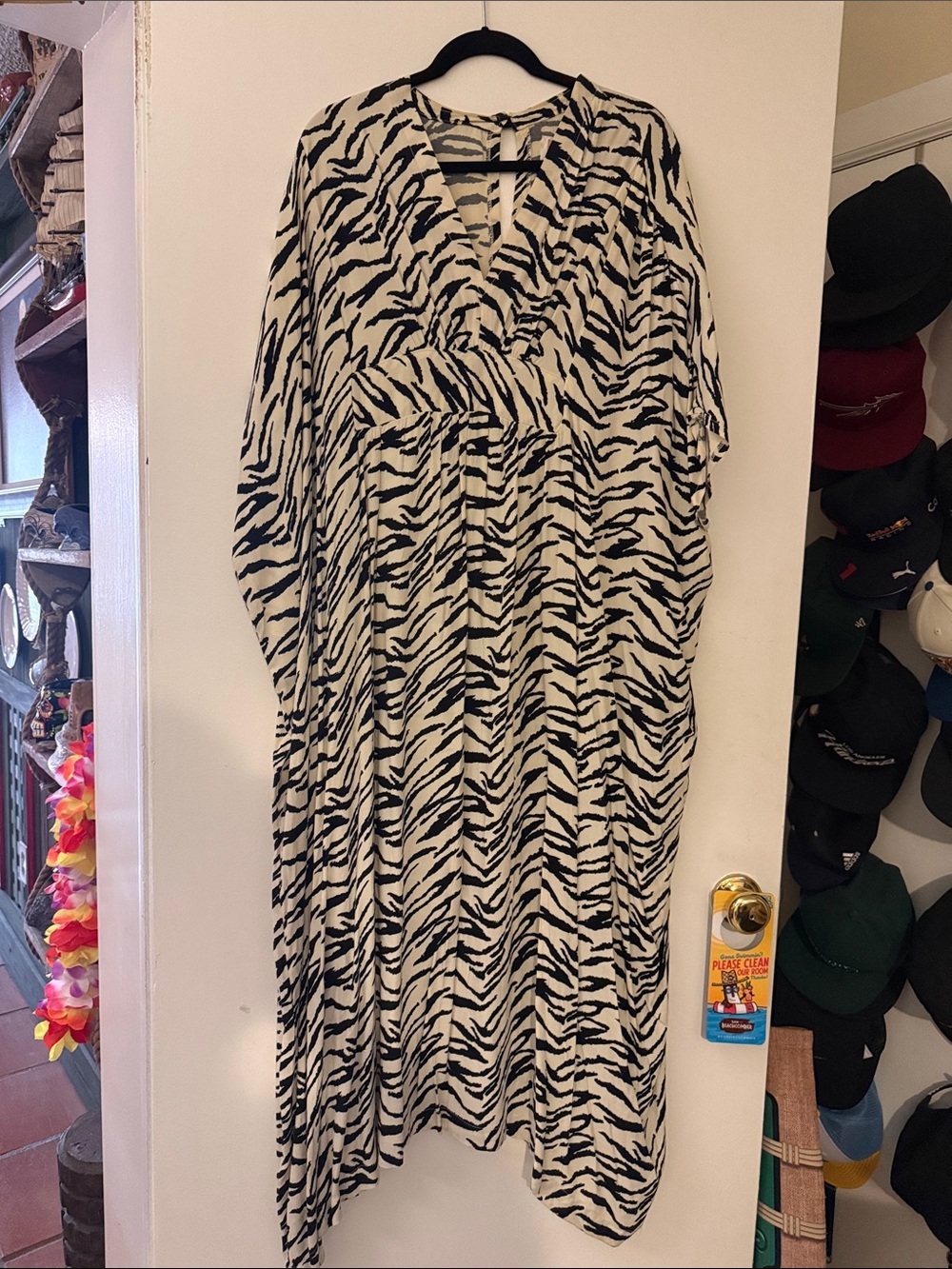 Black & White Zebra Print Maxi Dress - Lightweight V-Neck
